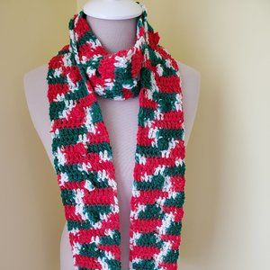 Crochet Popcorn Mistletoe Skinny Scarf/New